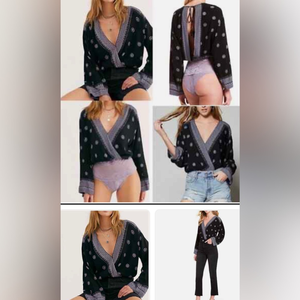Free People On Board Printed V-Neck Lace Bodysuit